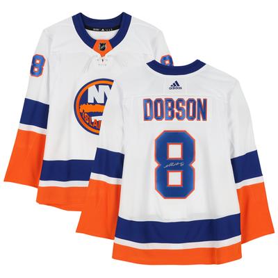 Von Noah Dobson signiertes weißes authentisches Adidas-Trikot der New York Islanders Image