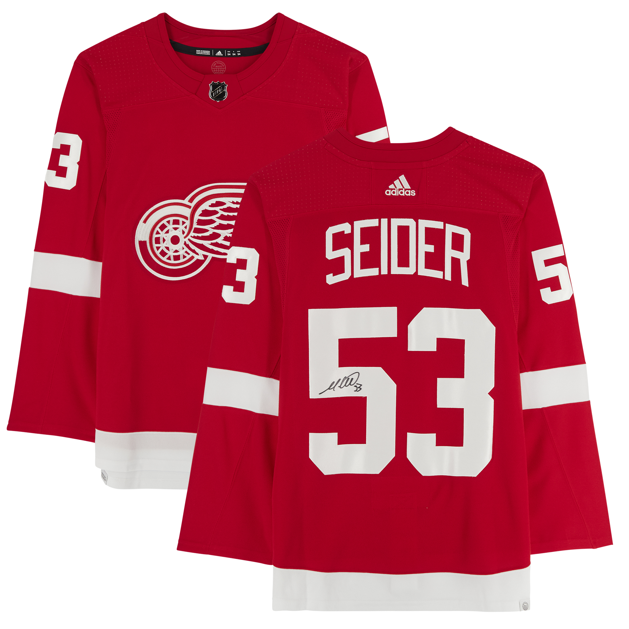 Moritz Seider Red Detroit Red Wings signiertes authentisches adidas-Trikot Image