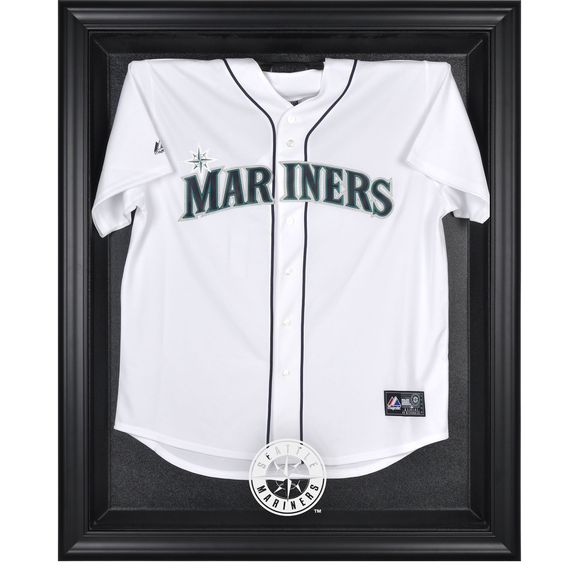 Vitrine mit Logo-Trikot der Seattle Mariners in schwarzem Rahmen Image