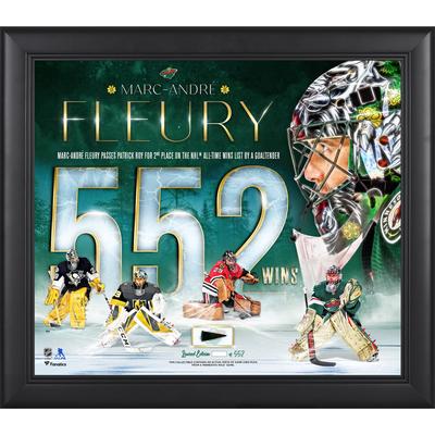 Marc-Andre Fleury Minnesota Wild, gerahmt, 15 x 17 Zoll, Collage „Second in Wins“ mit einem Stück eines beim Spiel verwendeten Pucks, limitierte Auflage von 552 Image