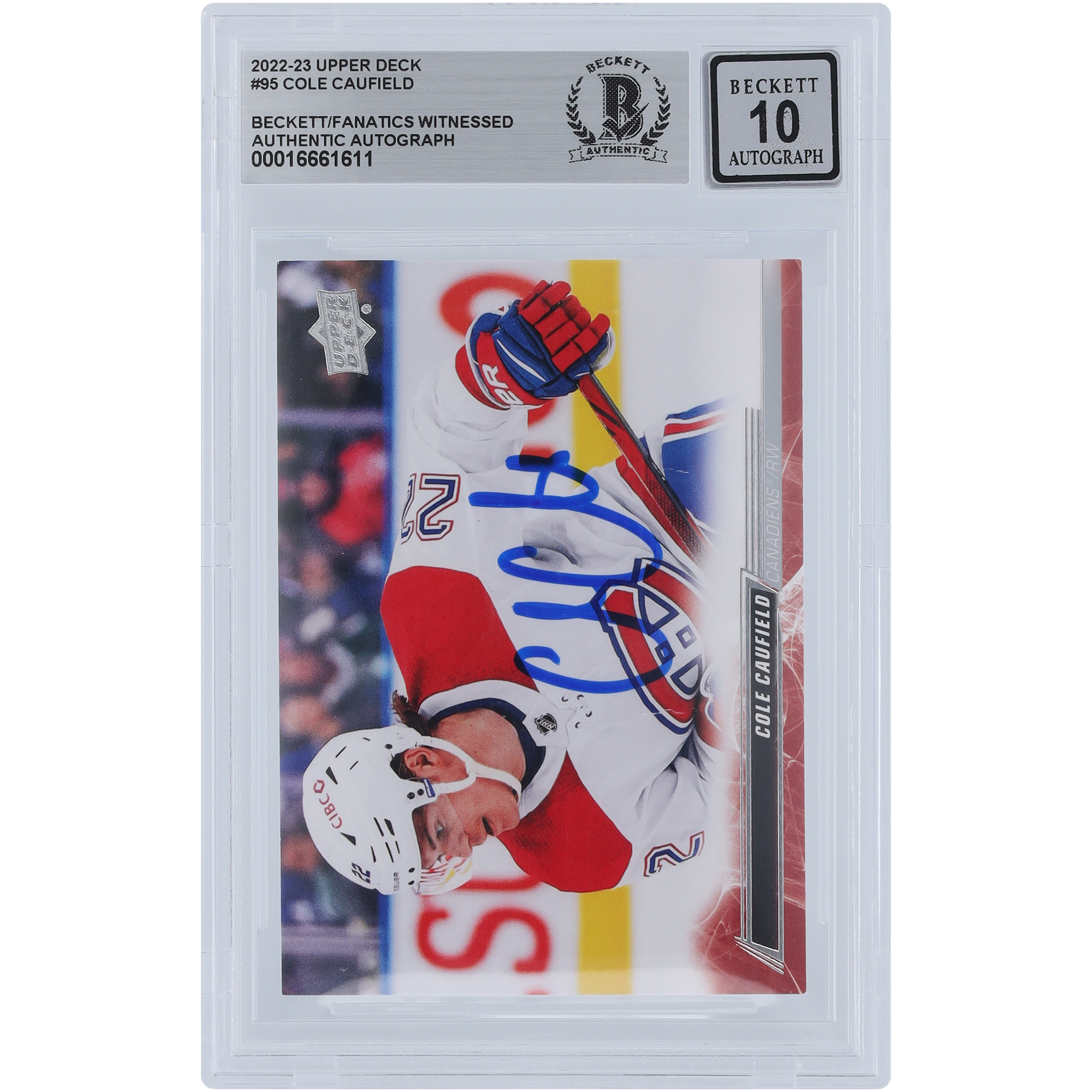 Cole Caufield Montreal Canadiens signiert 2022-23 Upper Deck Serie 1 #95 Beckett Fanatics Zeuge authentifiziert 10 Karte Image