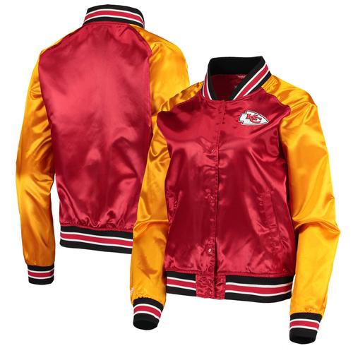 Mitchell & Ness Damen – Rote Kansas City Chiefs Team 2.0 Satin-Raglan-Jacke mit durchgehendem Druckknopf