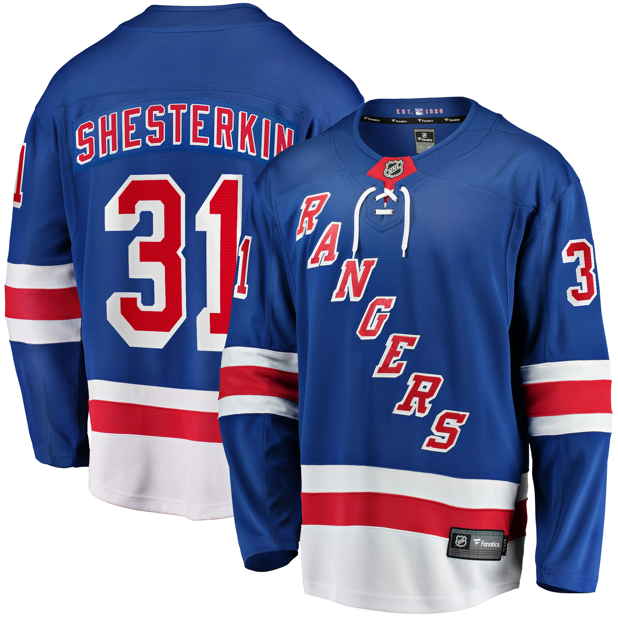 Blaues New York Rangers Breakaway-Spielertrikot von Igor Shesterkin Fanatics für Herren Image