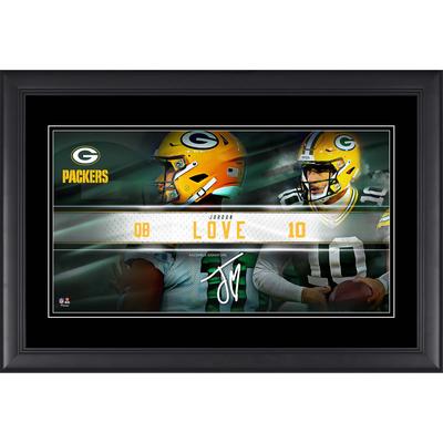 Jordan Love Green Bay Packers Faksimile-Signatur, gerahmt, 25,4 x 45,7 cm, Spieler-Namensschild-Collage Image