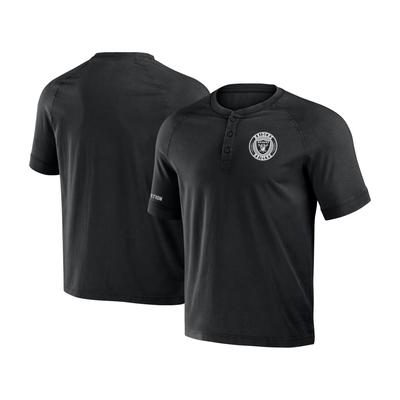 NFL x Darius Rucker Collection von Fanatics für Herren, schwarzes Las Vegas Raiders Washed Raglan Henley-T-Shirt Image