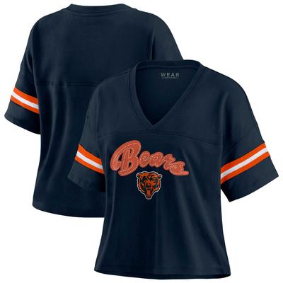 Damen WEAR by Erin Andrews Marineblaues Chicago Bears-T-Shirt mit V-Ausschnitt und Farbblock-Design in Übergröße Image
