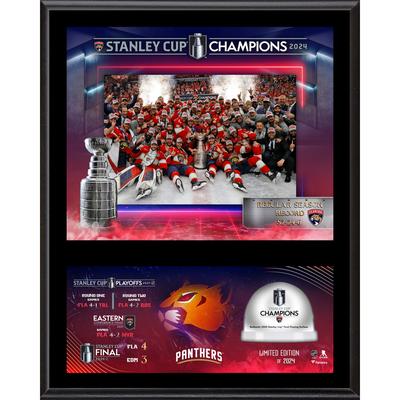Florida Panthers 2024 Stanley Cup Champions 12'' x 15'' Sublimierte Plakette mit beim Spiel verwendetem Eis - Limitierte Auflage von 2024 Image