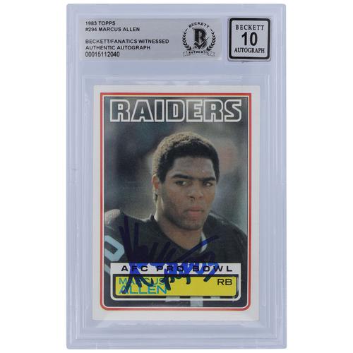 Marcus Allen Los Angeles Raiders signierte 1983 Topps #294 Beckett Fanatics bezeugte authentifizierte 10 Rookie-Karte mit 