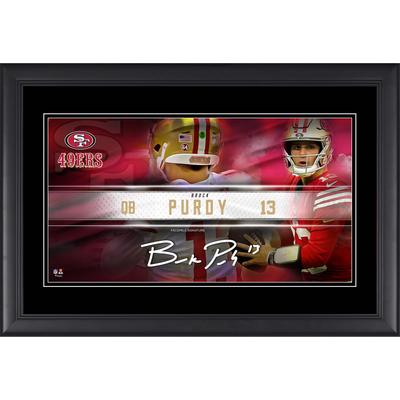 Brock Purdy San Francisco 49ers Faksimile-Signatur, gerahmt, 10 x 18 Zoll, Spieler-Namensschild-Collage Image