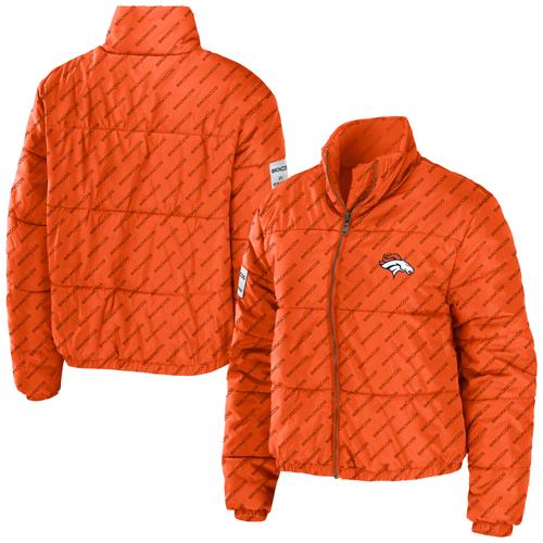 Damenbekleidung von Erin Andrews Orange Denver Broncos Puffer-Kurzjacke mit durchgehendem Reißverschluss