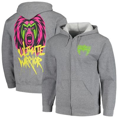 Ripple Junction Heather Gray The Ultimate Warrior Mask Fleece-Kapuzenpullover mit durchgehendem Reißverschluss für Herren Image