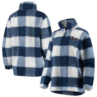 Damen G-III 4Her von Carl Banks Marineblau/Weiß karierte Sherpa-Jacke mit Viertelreißverschluss der Washington Capitals Image
