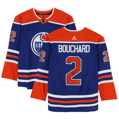 Von Evan Bouchard signiertes Royal Adidas Authentic-Trikot der Edmonton Oilers Image