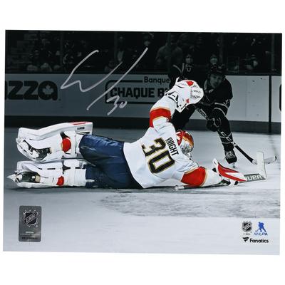 Spencer Knight, Florida Panthers, signiertes Foto, 20,3 x 25,4 cm, weißes Trikot, „Diving Save“, von Image