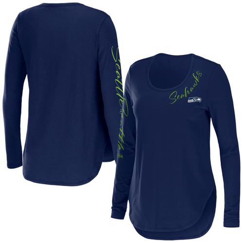 Damenbekleidung von Erin Andrews College Navy Seattle Seahawks Team Tri-Blend Langarm-T-Shirt mit U-Ausschnitt