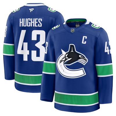 Blaues Vancouver Canucks-Heimtrikot – Quinn Hughes Fanatics – Premium Image