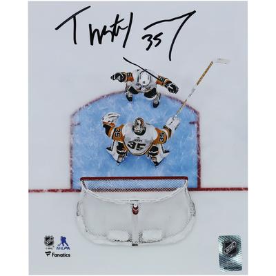 Von Tristan Jarry signiertes Foto von der Torjubel-Torwartmannschaft der Pittsburgh Penguins (20,3 x 25,4 cm) Image