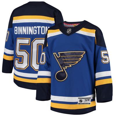 St. Louis Blues – Jordan Binnington – Blaues Premier-Heimtrikot für Jugendliche Image