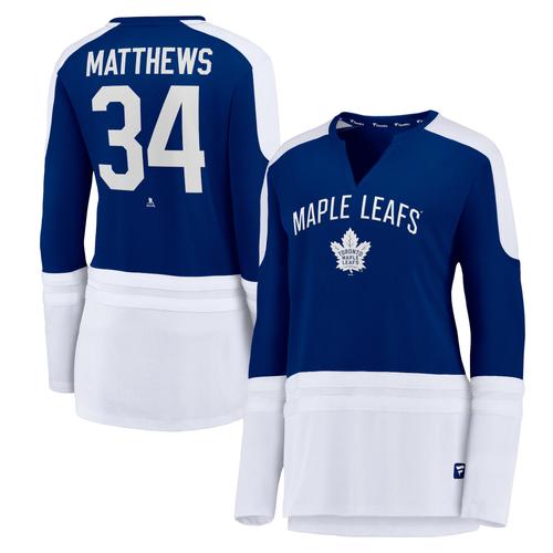 Auston Matthews – Blau/Weißes Toronto Maple Leafs Power Player-Langarm-T-Shirt für Damen mit eingekerbtem Kragen