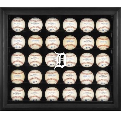 Vitrine für 30 Bälle mit Logo der Detroit Tigers in schwarzem Rahmen Image