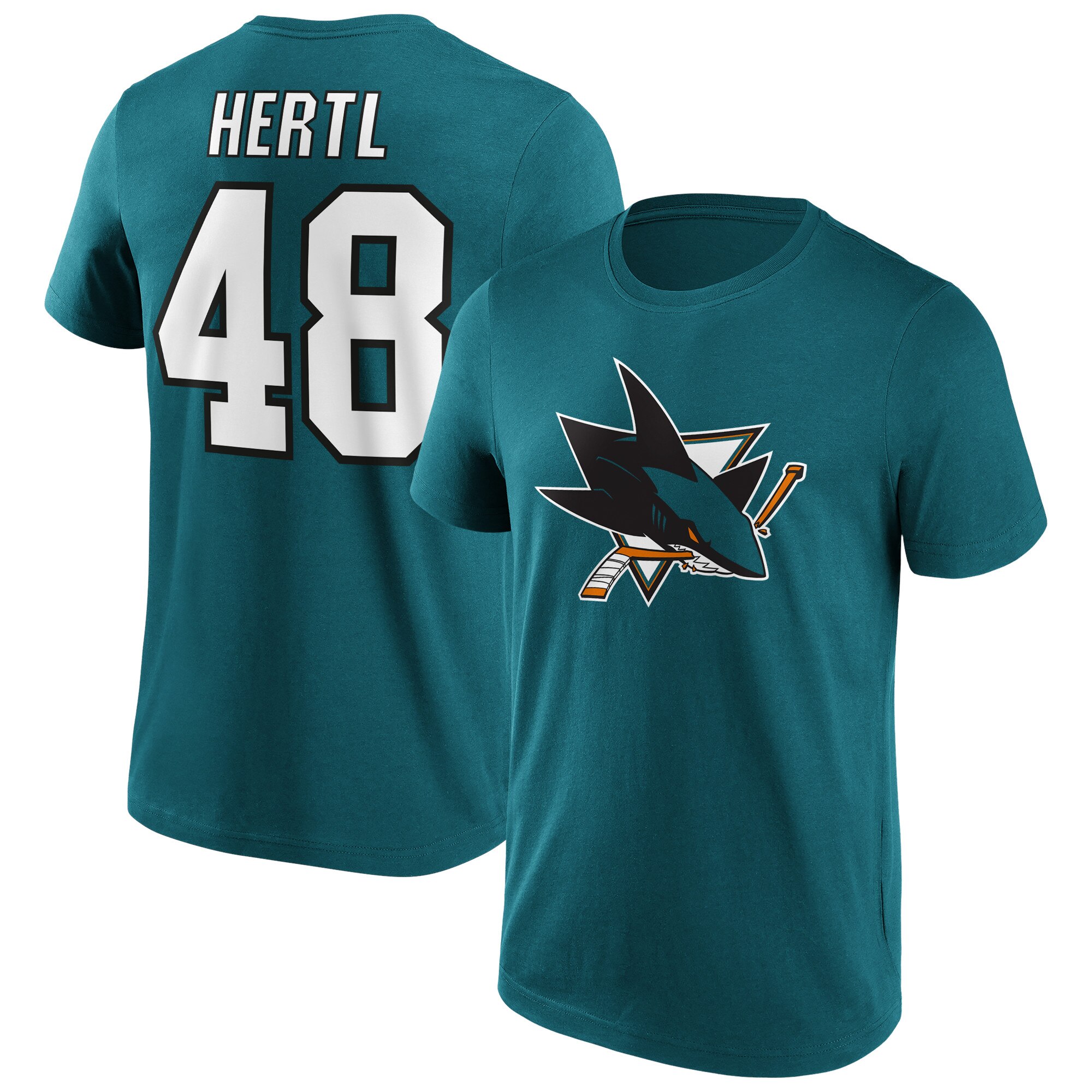 San Jose Sharks Fanatics Branded Iconic Name & Number Graphic T-Shirt - Teal - Hertl 48 - Herren Image