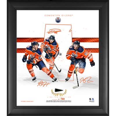 Gerahmte 15 x 17 Zoll große Franchise Foundations-Collage der Edmonton Oilers mit einem Stück eines beim Spiel verwendeten Pucks – limitierte Auflage von 780 Stück Image
