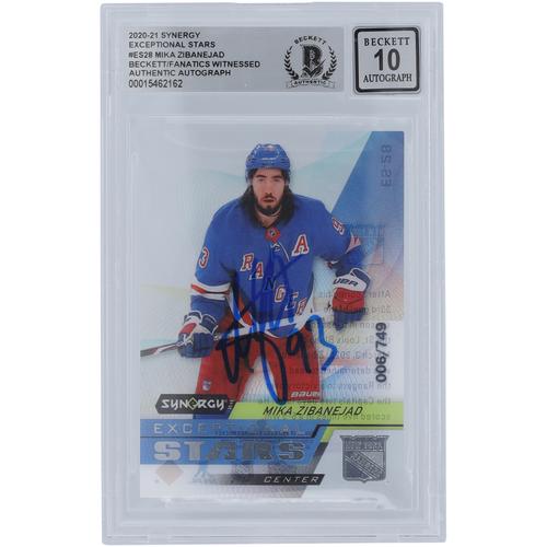 Mika Zibanejad New York Rangers signiert 2020–21 Upper Deck Synergy Exceptional Stars #ES-28 #/749 Beckett Fanatics bezeugt authentifiziert 10 Karte