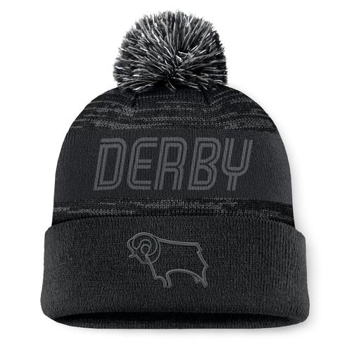 Derby County Colton Cuffed Knit Pom Beanie – Schwarz – Unisex