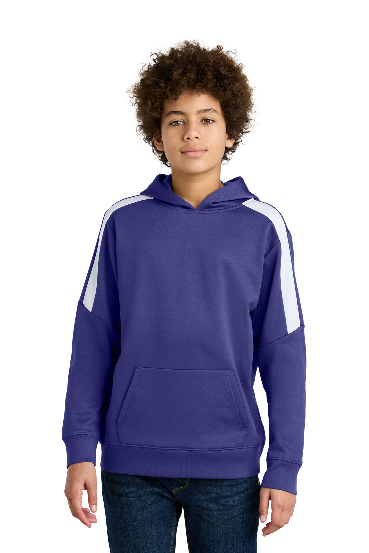 Sport-Tek YST255 Youth Sport-Wick Fleece United Pullover Hoodie in Purple/White size XS | Polyester