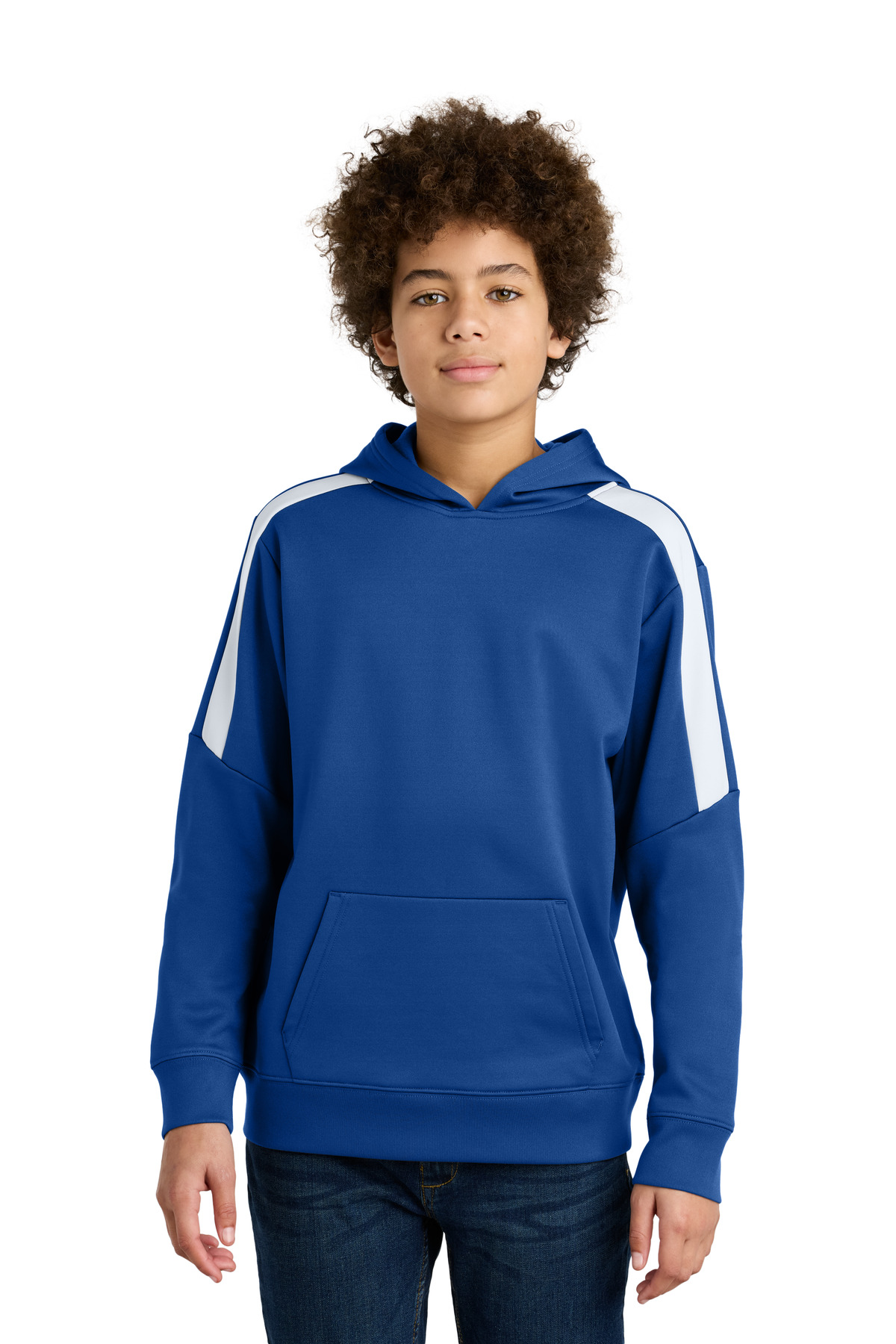 Sport-Tek YST255 Youth Sport-Wick Fleece United Pullover Hoodie in True Royal/White size XL | Polyester