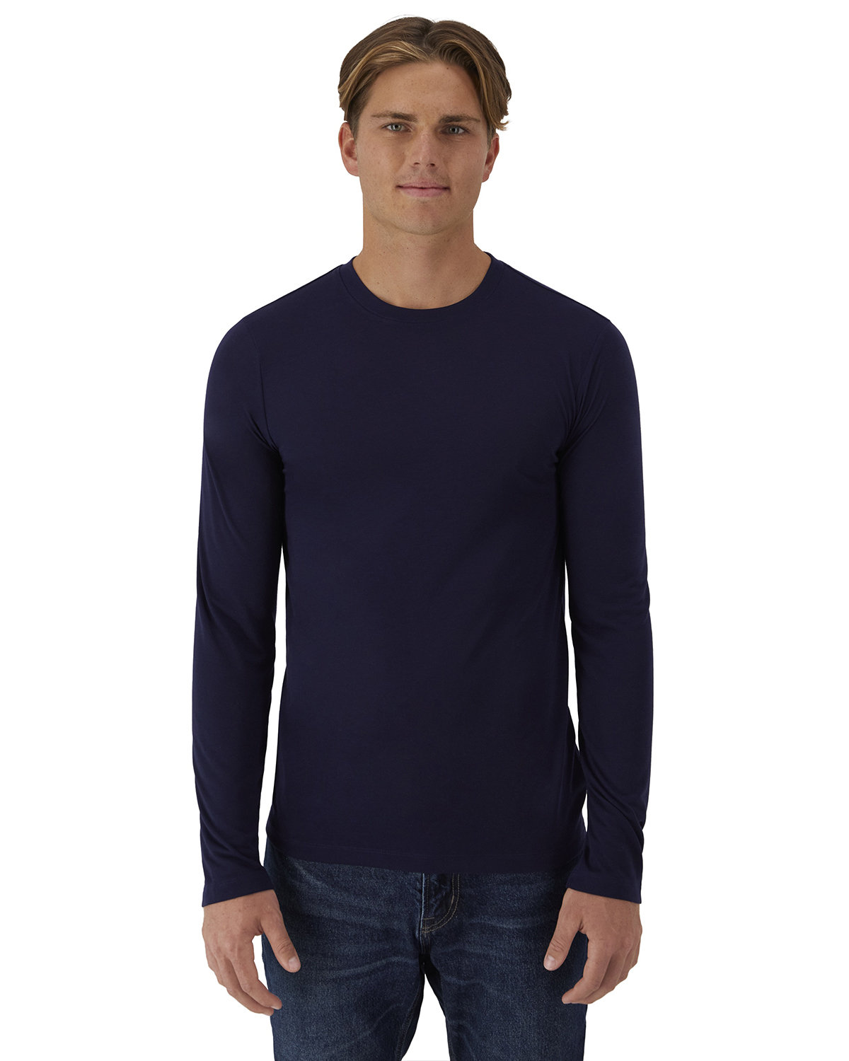 Hanes 484L Cool-Dri Cotton Touch Long-Sleeve T-Shirt in Navy Blue size Medium | ring spun polyester jersey