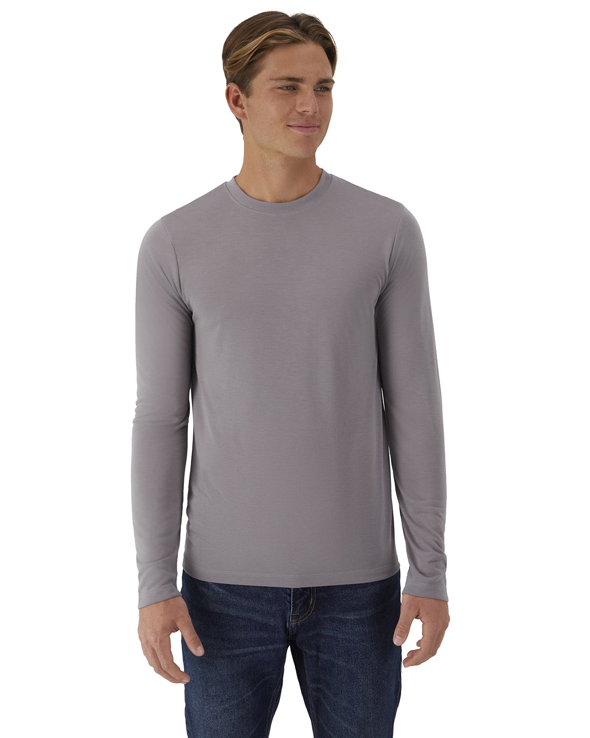 Hanes 484L Cool-Dri Cotton Touch Long-Sleeve T-Shirt in Graphite Grey size 3XL | ring spun polyester jersey