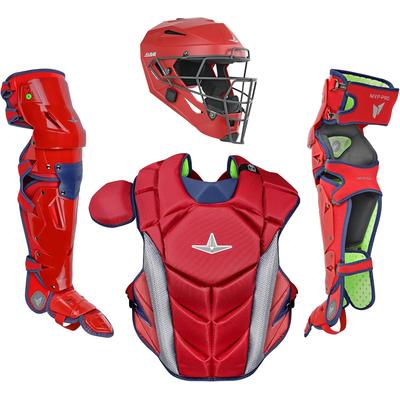 All Star MVP-Pro NOCSAE Certified Adult Baseball Catcher's Set Scarlet/Navy