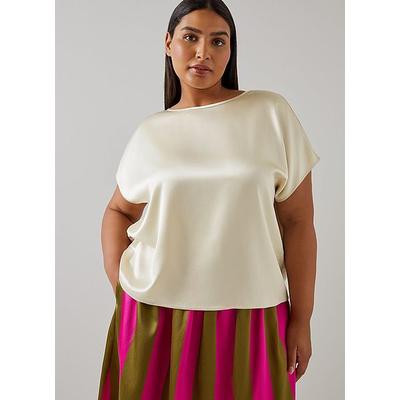 Lena Ecru Satin Relaxed Top, Ecru