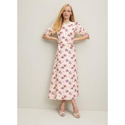 Delilah Bouquet Print Silk Jacquard Dress Cream, Cream