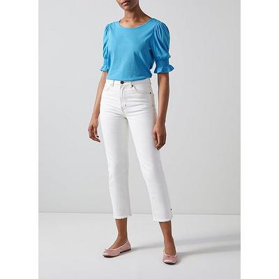 Emily Blue Modal-Cotton Shirred Sleeve Top, Blue