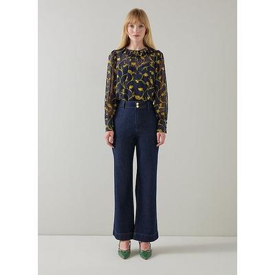 Erin Spring Navy & Gold Floral Blouse, Navy