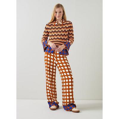 Elise Caramel, Cream And Blue Graphic Spot Trousers Multi, Multi