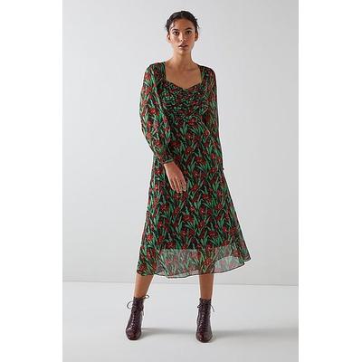 Mertyl Midnight Floral Print Silk Dress Multi, Multi