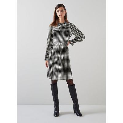 Verity Black & Cream Gingham Printed Dress With Velvet Trim, Black Cream