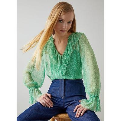 Annie Green And Cream Wiggle Print Blouse, Green