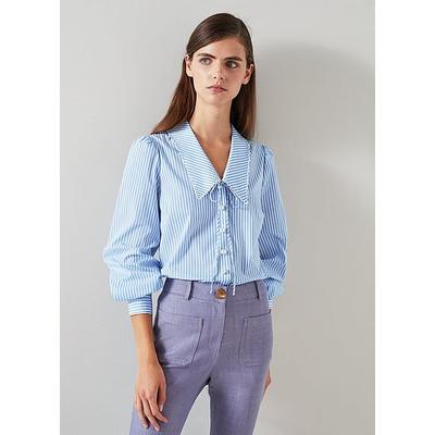 Beecham Blue and White Stripe Cotton-Rich Blouse Blue White, Blue White
