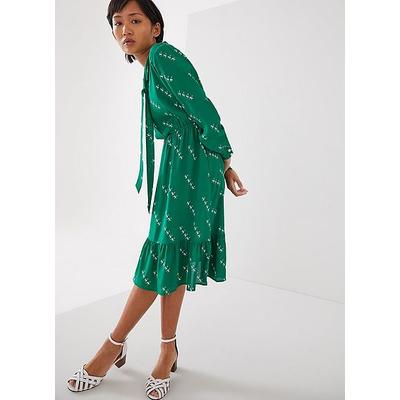 Bridget Petite Green Viscose-Silk Monkey Print Dress, Green Cream