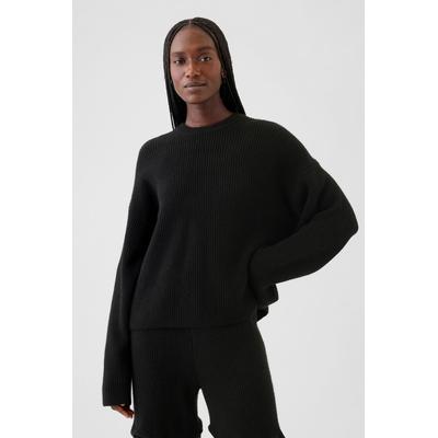 Gap Womens Black CashSoft Oversized Shaker-Stitch Crew Neck Jumper - Black
