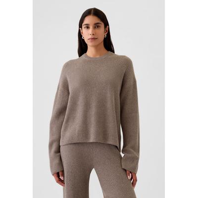 Gap Womens Beige CashSoft Oversized Shaker-Stitch Crew Neck Jumper - Beige