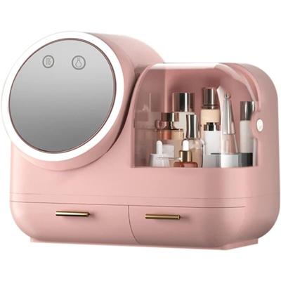 Kosmetik-Organizer - Make-up-Organizer - Make-up-Box mit LED-Lichtspiegel - Staubdicht - Rosa