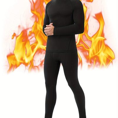 TEMU Men's Slim Fit Thermal Underwear Set: Warm, Stretchy & â€“ Comfort For Winter Sports And Casual Weekend, Solid Color