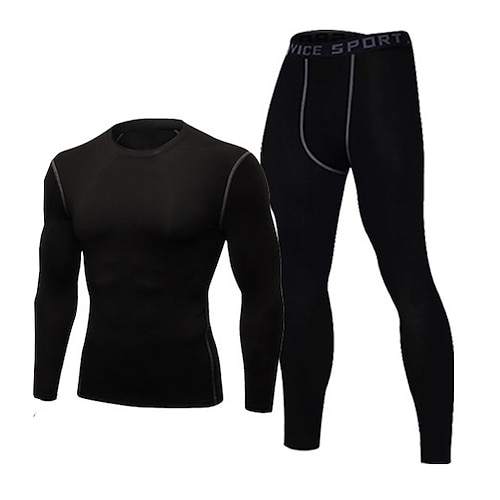 Herren Trainingsanzug Jogginganzug 2 teilig Einfarbig Basisschicht Kompressionshemd und Hose Sportbekleidungsset Frühling Grau Schwarz Schwarz Fitnesstraining Joggen Laufen Weich Atmungsaktiv Langarm Image