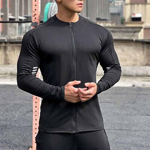 Herren Sportshirt Fitnessshirt Trainingsshirt Gepolstertes Kompressionsshirt Vollreißverschluss Langarm Oberteil Lässig Athleisure Herbst Einfarbig Thermowarm Weich Fitnesstraining Gehen Joggen