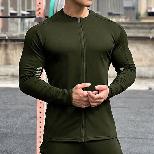 Herren Sportshirt Fitnessshirt Trainingsshirt Gepolstertes Kompressionsshirt Vollreißverschluss Langarm Oberteil Lässig Athleisure Herbst Einfarbig Thermowarm Weich Fitnesstraining Gehen Joggen